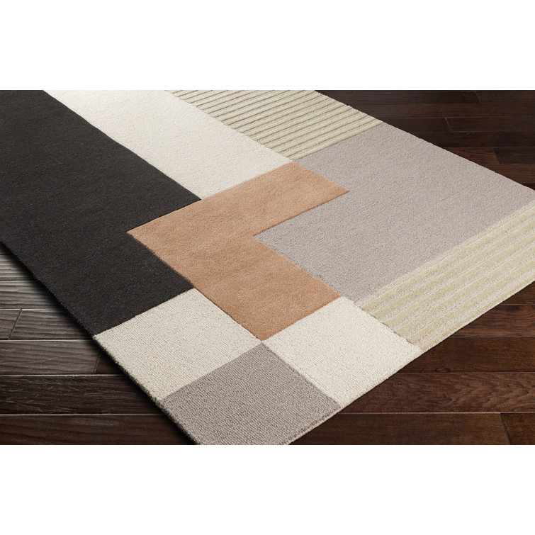 Handmade Tufted Geometric Black Wool 6' x 9' Area Rug