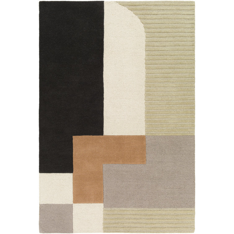 Handmade Tufted Geometric Black Wool 6' x 9' Area Rug