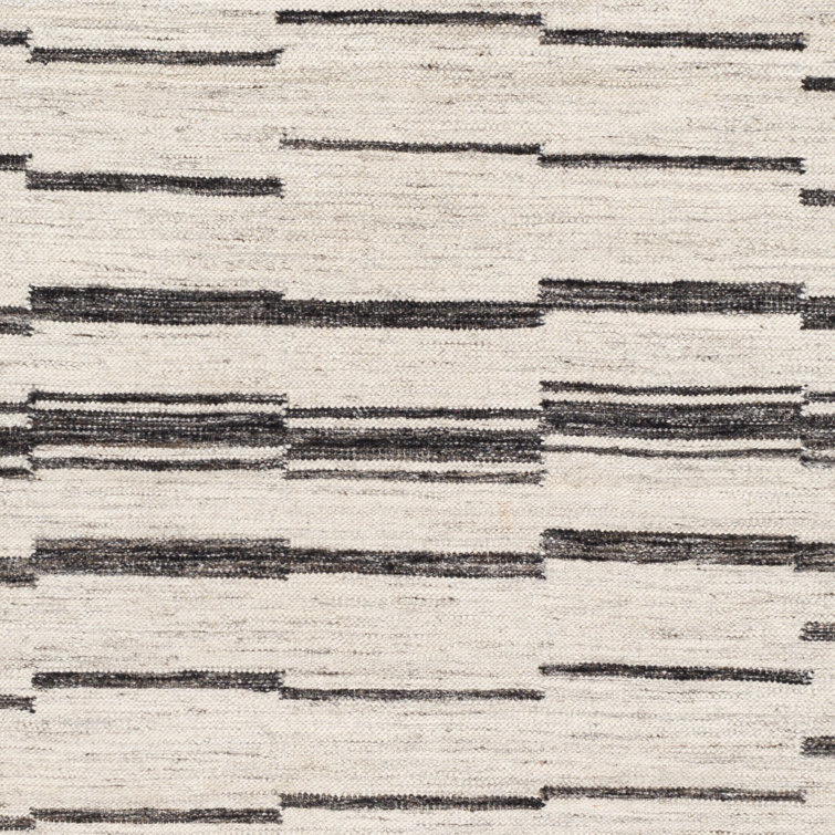 Ivory and Charcoal Striped Wool Area Rug, 8'10" x 12'