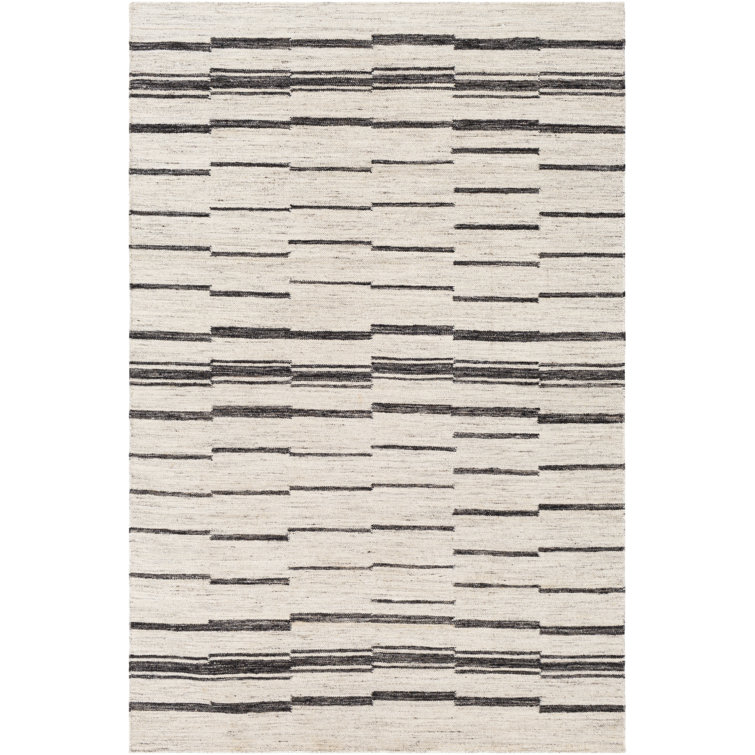 Ivory and Charcoal Striped Wool Area Rug, 8'10" x 12'