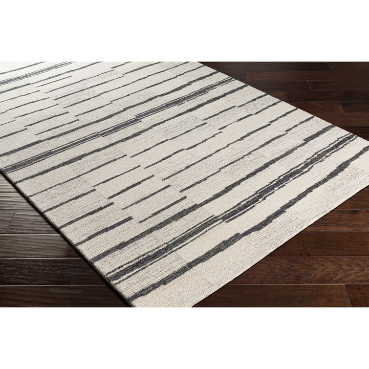 Ivory and Charcoal Striped Wool Area Rug, 8'10" x 12'