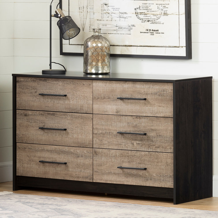Industrial Double Dresser with Soft Close Drawers in Rubbed Black and Weathered Oak