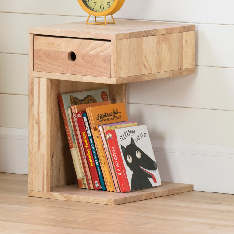 Natural Rubberwood Scandinavian 1-Drawer Nightstand