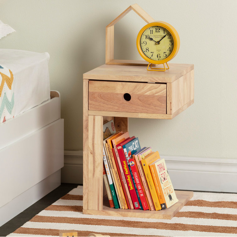 Natural Rubberwood Scandinavian 1-Drawer Nightstand