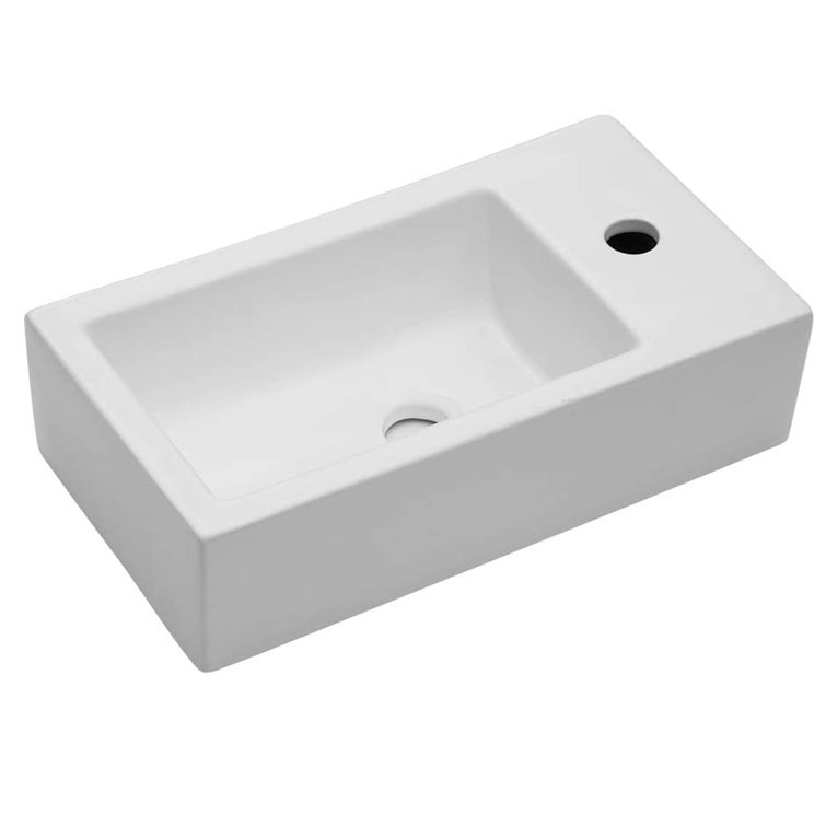 Lordear 18'' White Ceramic Rectangular Wall-Mount Bathroom Sink