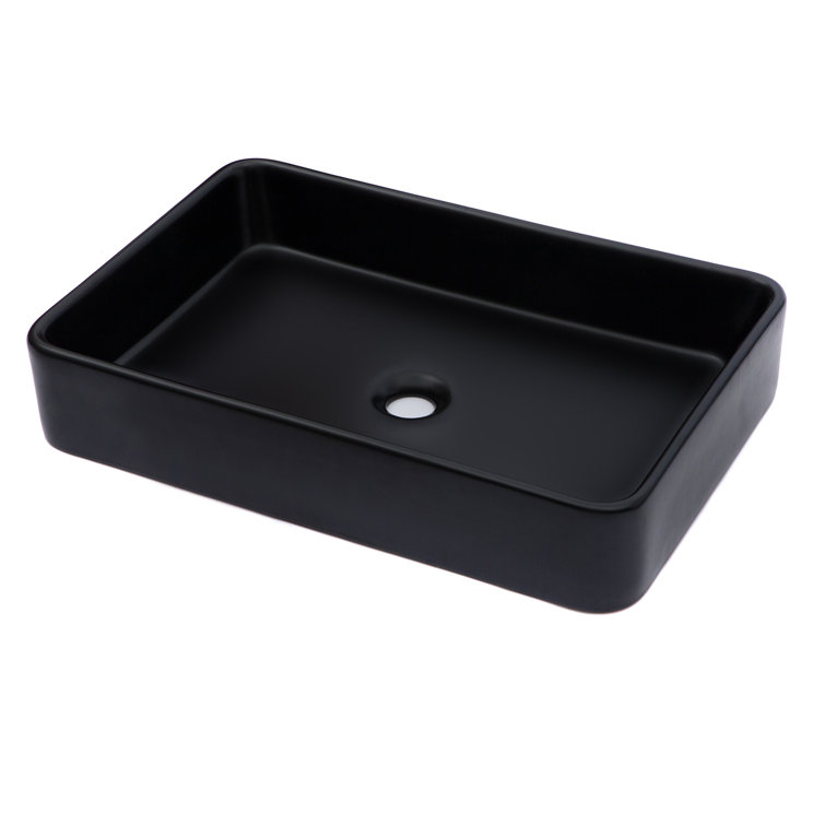 24'' Matte Black Rectangular Ceramic Vessel Sink