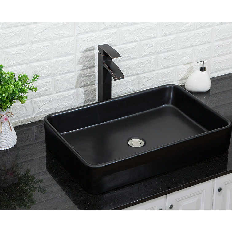 24'' Matte Black Rectangular Ceramic Vessel Sink