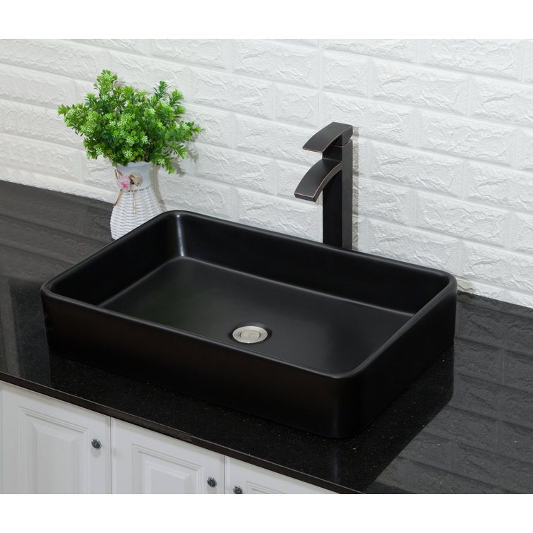 24'' Matte Black Rectangular Ceramic Vessel Sink