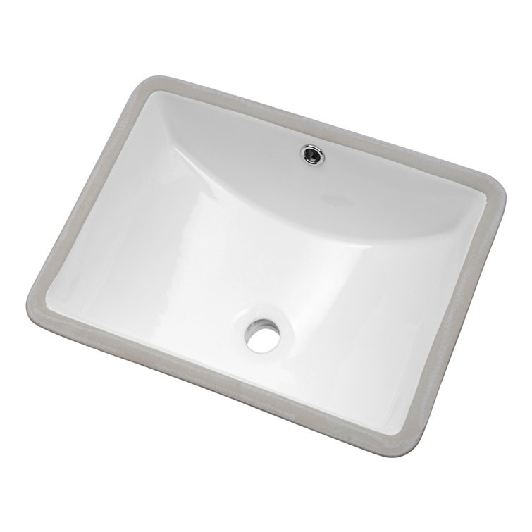 18" White Ceramic Rectangular Undermount Bathroom Sink