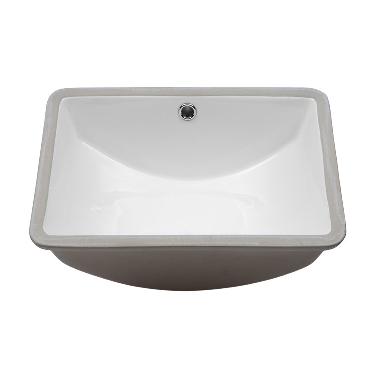 18" White Ceramic Rectangular Undermount Bathroom Sink