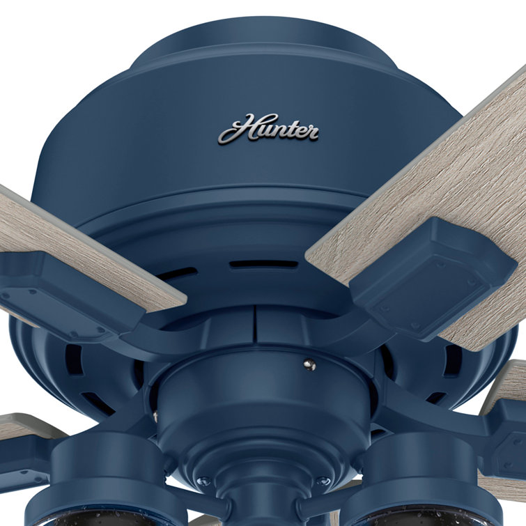 Hartland 52" Indigo Blue Low Profile Ceiling Fan with Chandelier Lighting