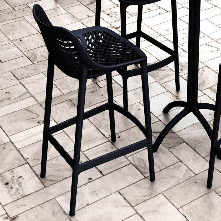 Black Plastic Outdoor Bar Stools with Footrest, Set of 2