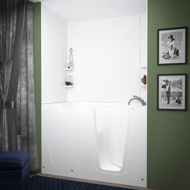 Crescendo White Fiberglass Walk-in Whirlpool Bathtub with Faucet
