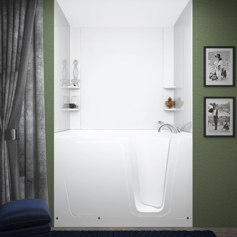 Crescendo White Fiberglass Walk-in Whirlpool Bathtub with Faucet