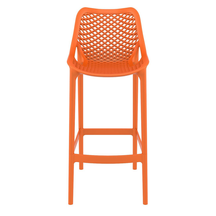 Farrah Orange Plastic Outdoor Bar Stools with Footrest, Set of 2