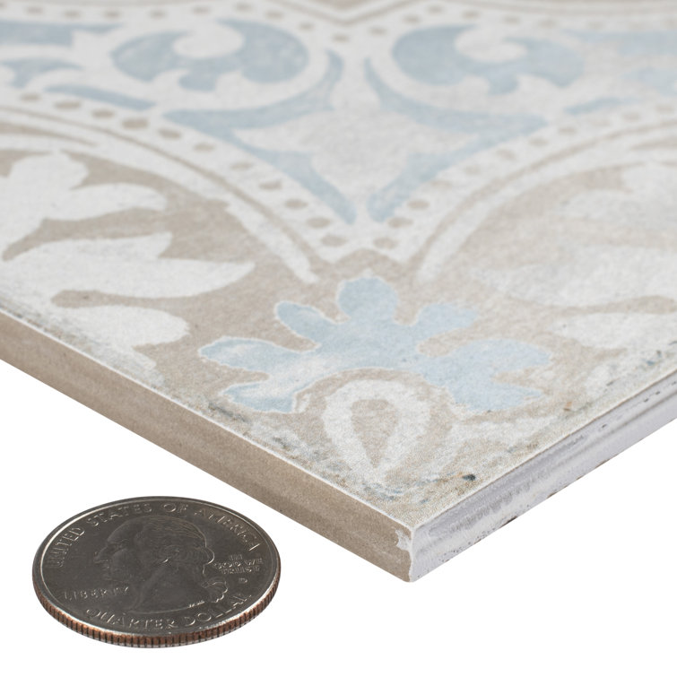 Barcelona 6" x 6" Beige and Blue Porcelain Patterned Tile