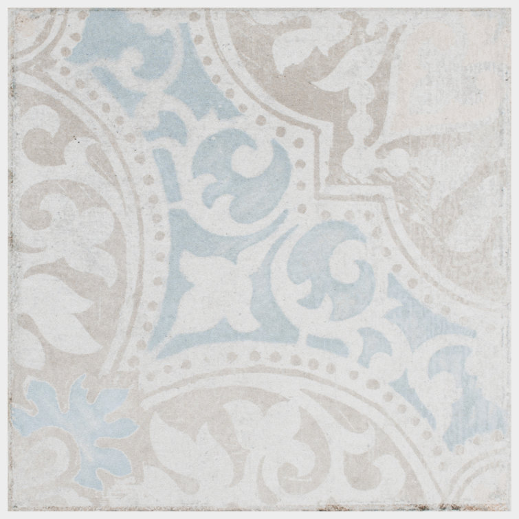 Barcelona 6" x 6" Beige and Blue Porcelain Patterned Tile