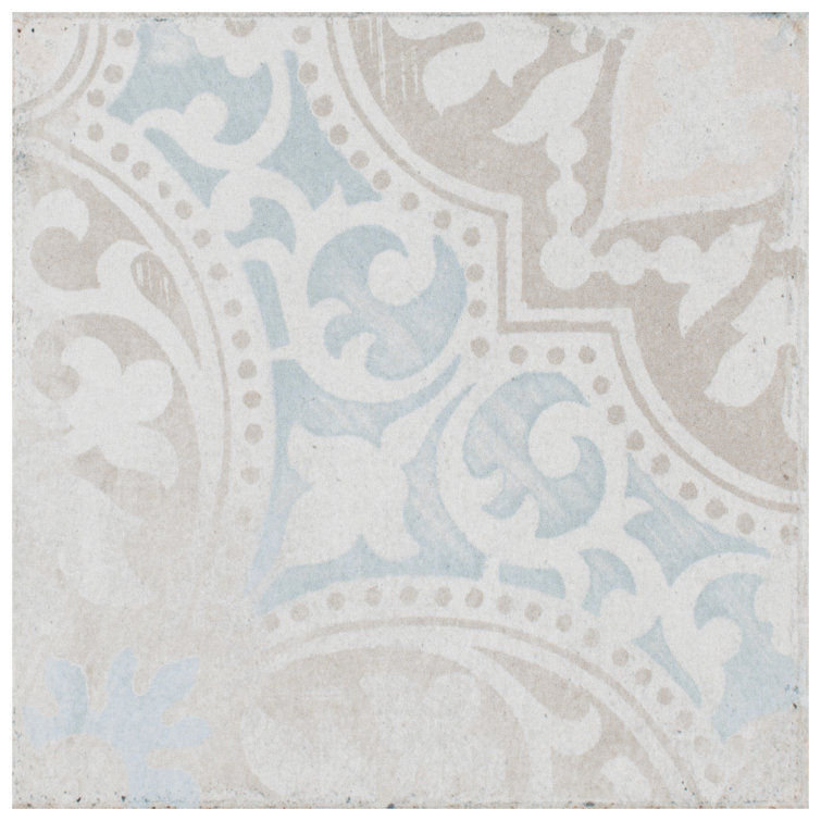 Barcelona 6" x 6" Beige and Blue Porcelain Patterned Tile