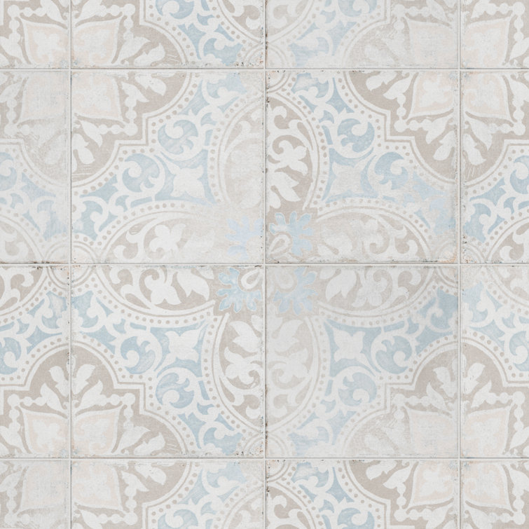Barcelona 6" x 6" Beige and Blue Porcelain Patterned Tile