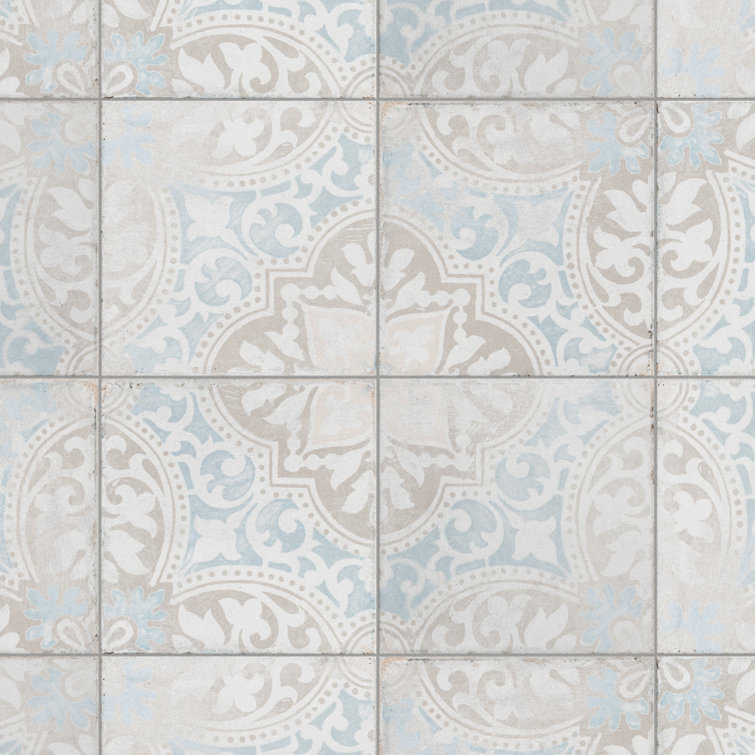 Barcelona 6" x 6" Beige and Blue Porcelain Patterned Tile
