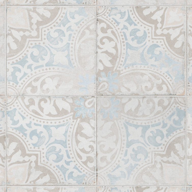 Barcelona 6" x 6" Beige and Blue Porcelain Patterned Tile