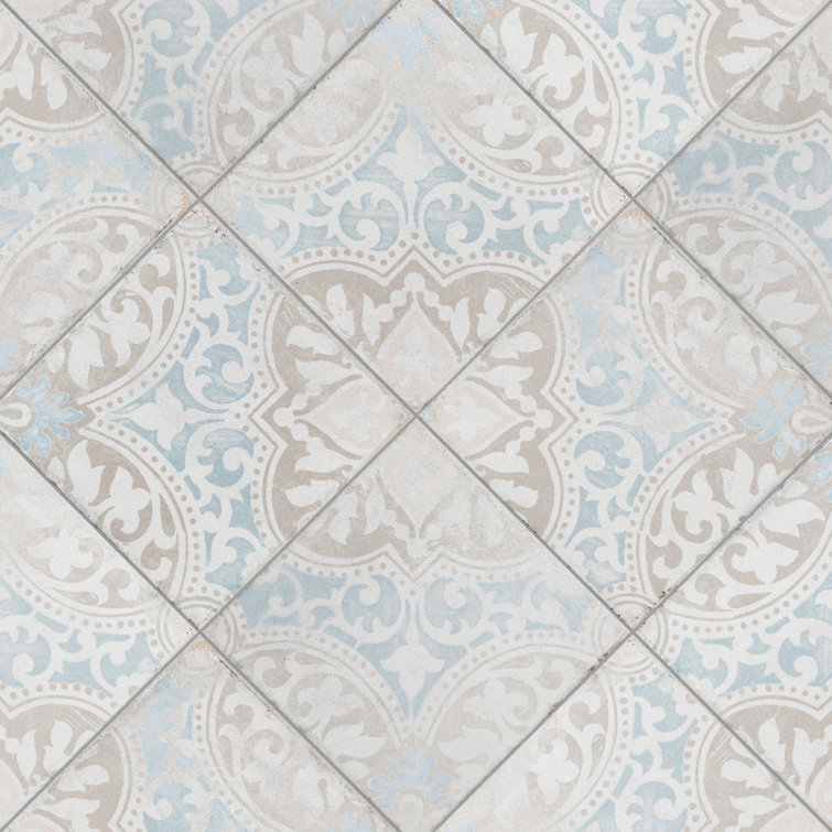 Barcelona 6" x 6" Beige and Blue Porcelain Patterned Tile