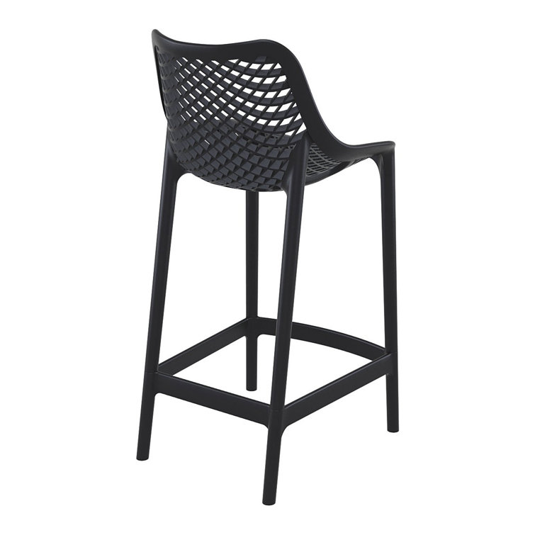 White Plastic Outdoor Bar Stools with Diamond Design, Set of 2