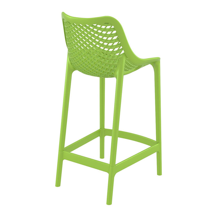 Tropical Green Plastic Outdoor Bar Stools with Footrest - Set of 2