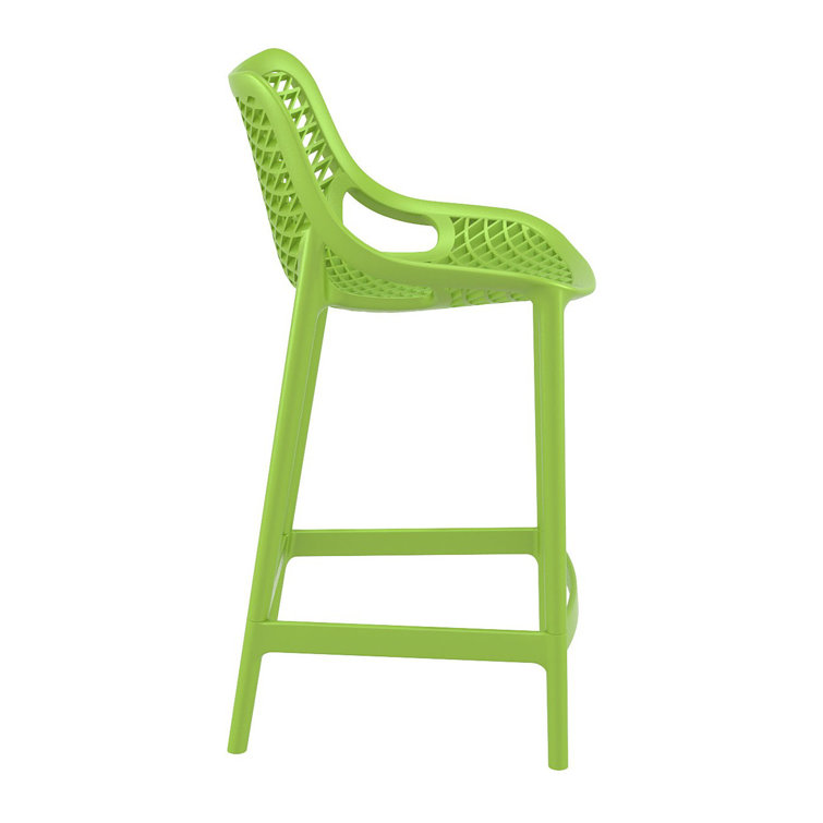 Tropical Green Plastic Outdoor Bar Stools with Footrest - Set of 2