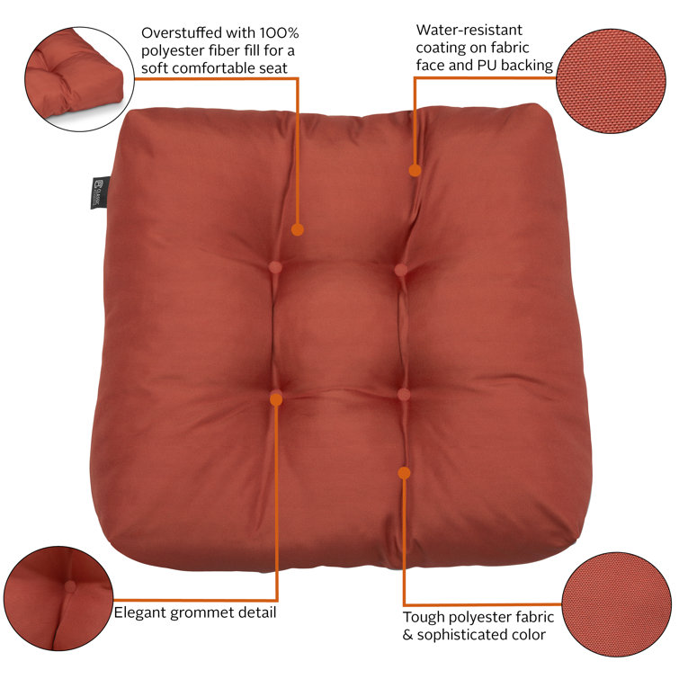 Brick Red Polyester Square Patio Seat Cushion, 19 x 19 x 5 inch