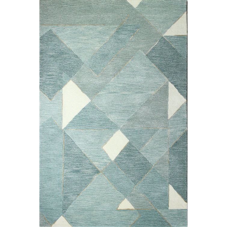 Aqua Blue Handmade Wool and Viscose Abstract Rug 8'6" x 11'6"