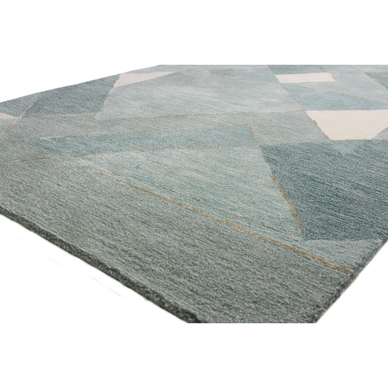 Aqua Blue Handmade Wool and Viscose Abstract Rug 8'6" x 11'6"