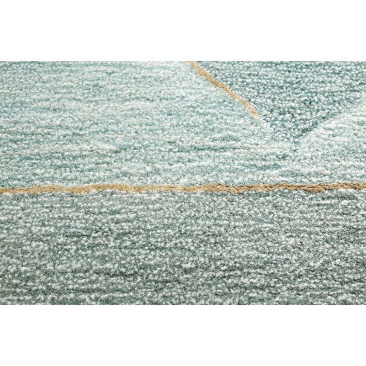 Aqua Blue Handmade Wool and Viscose Abstract Rug 8'6" x 11'6"