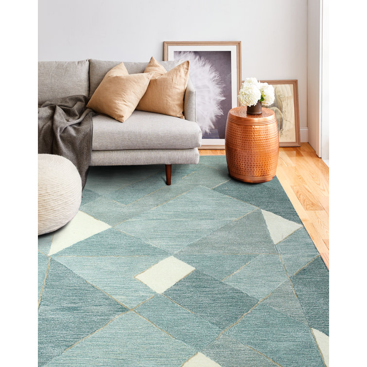 Aqua Blue Handmade Wool and Viscose Abstract Rug 8'6" x 11'6"