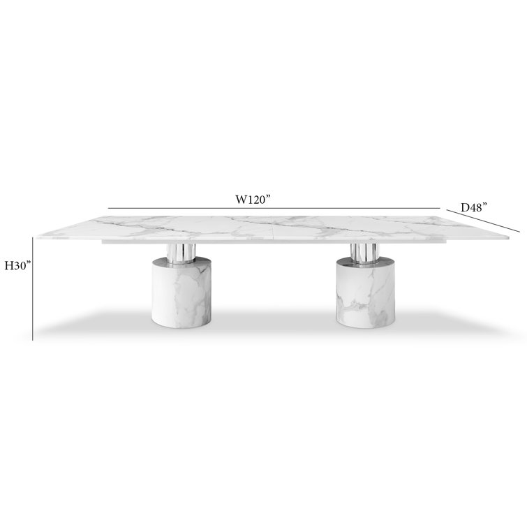 Contemporary 120" White Marble & Chrome Dining Table for Six