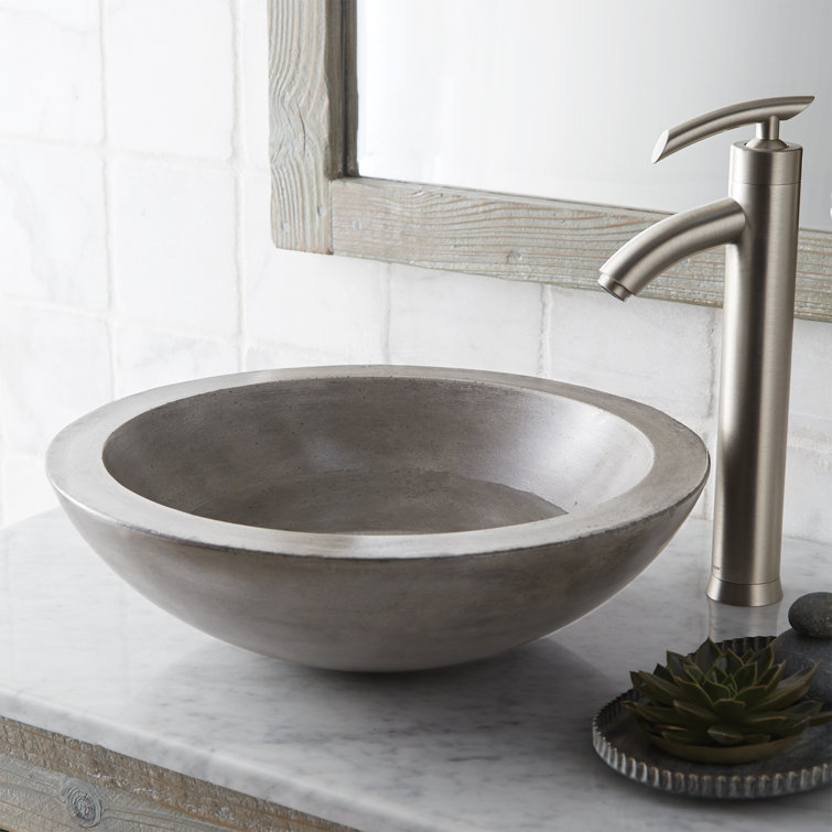 Ash Round Concrete Vessel Bathroom Sink, 17-inch