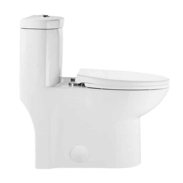 Glossy White Elongated Dual Flush One-Piece Toilet