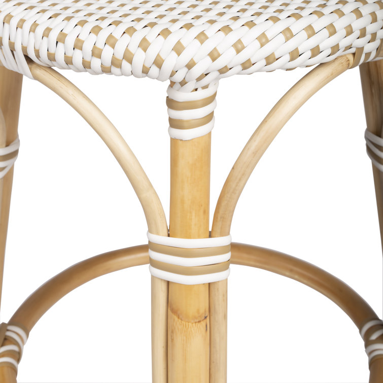 Beige and White Rattan Backless Counter Stool, 24"