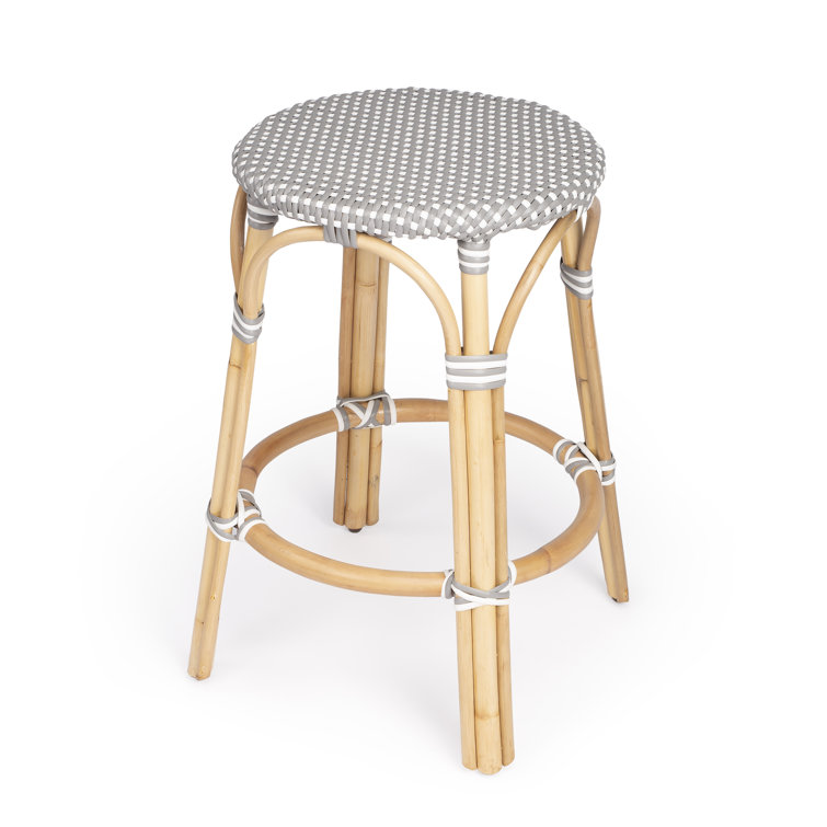 Côte d'Azur Inspired Gray & White Rattan Counter Stool