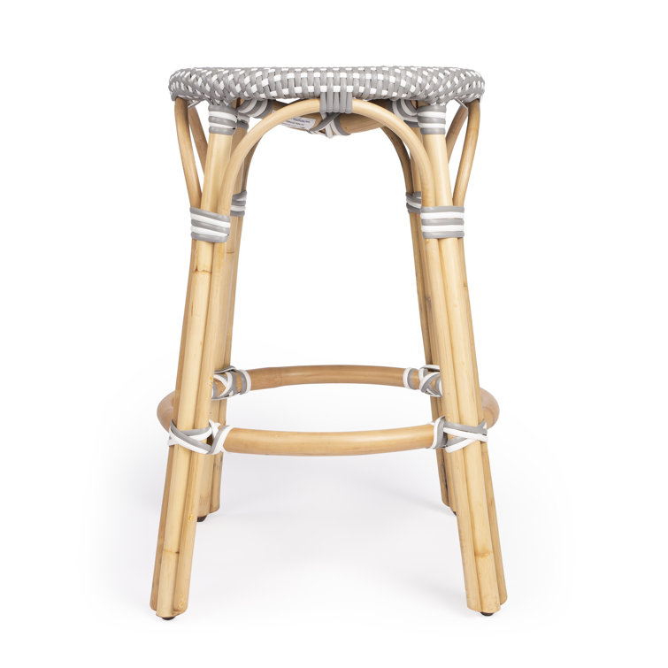 Côte d'Azur Inspired Gray & White Rattan Counter Stool