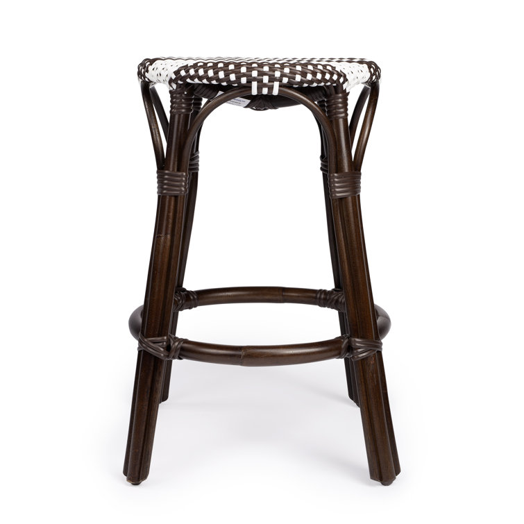 Coastal Bistro Dark Brown Rattan Counter Stool with White Stripes