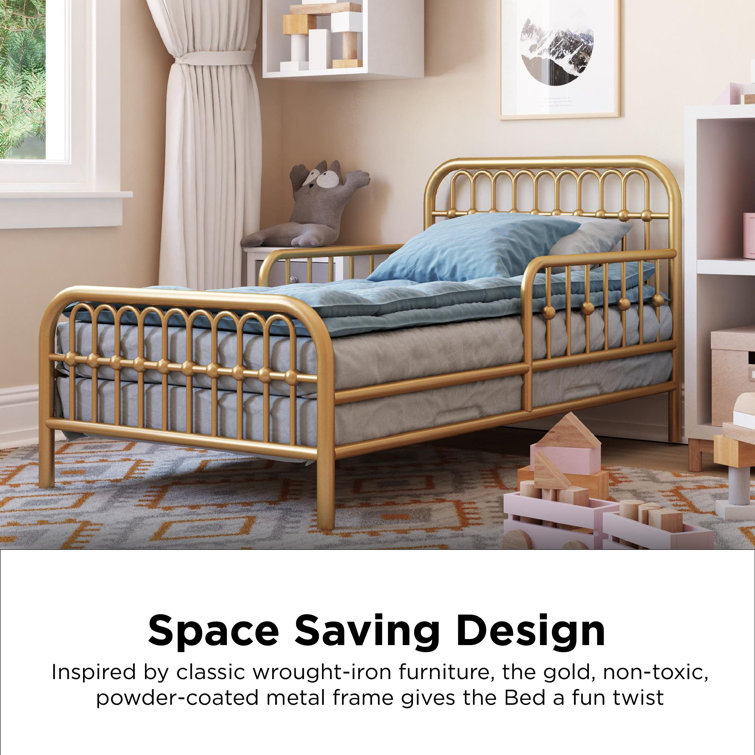 Classic Gold Metal Arched Toddler Bed with Safety Rails
