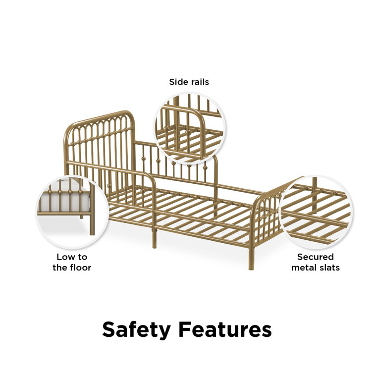 Classic Gold Metal Arched Toddler Bed with Safety Rails