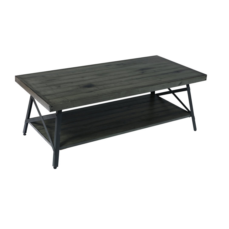 Emerald Chandler Antique Gray 48" Rustic Steel-Legged Coffee Table