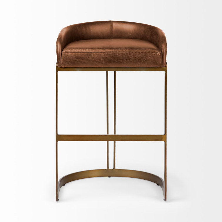 Brown Leather and Gold Metal Saddle Bar Stool