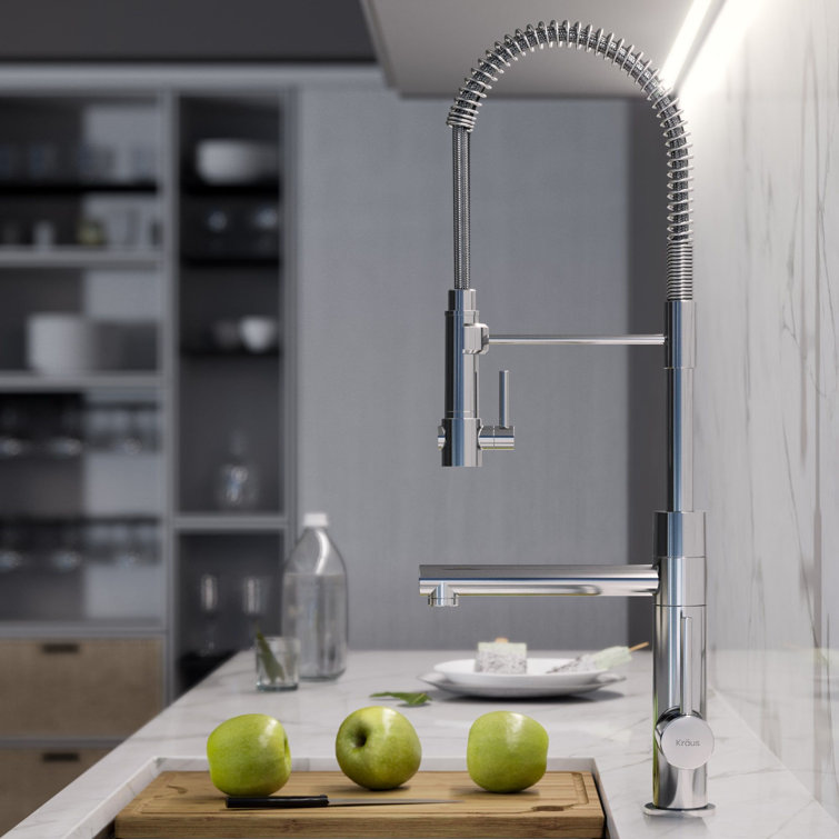 Stainless Steel and Matte Black Pull-Down Kitchen Faucet