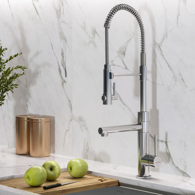Stainless Steel and Matte Black Pull-Down Kitchen Faucet