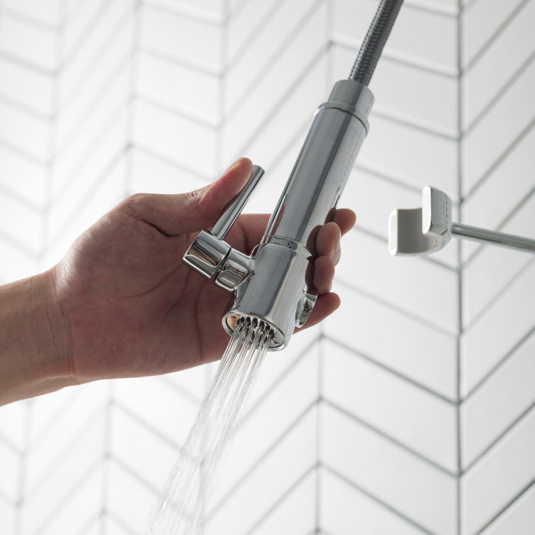 Stainless Steel and Matte Black Pull-Down Kitchen Faucet