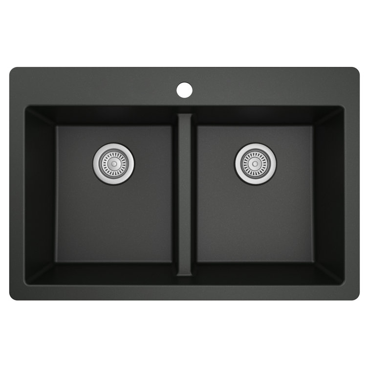 Black Quartz Double Bowl Top Mount Kitchen Sink