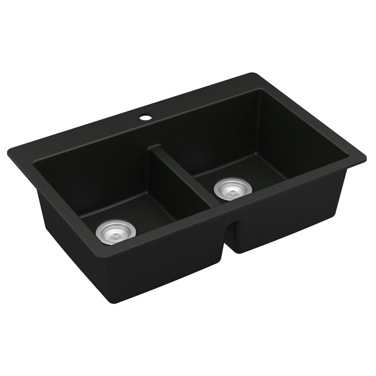 Black Quartz Double Bowl Top Mount Kitchen Sink